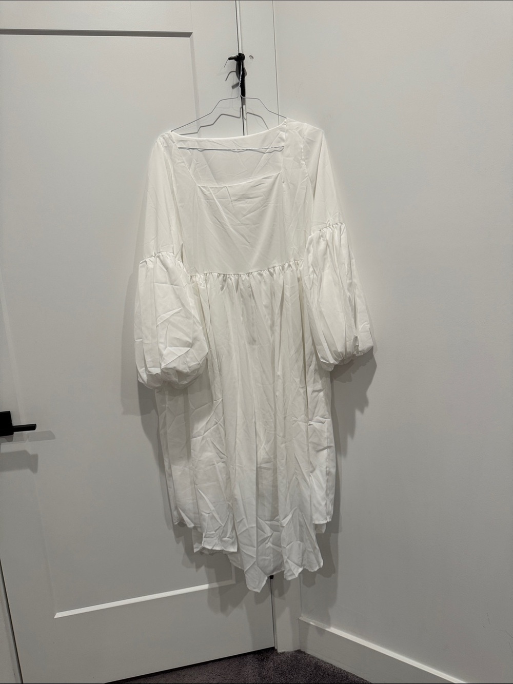 White Puff-Sleeve Square Neck Dress